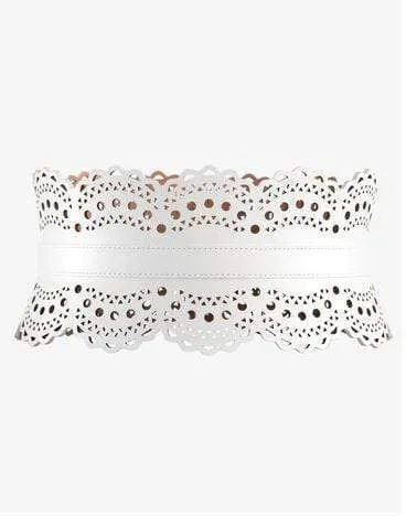 Optic White Openwork Leather Corset Belt