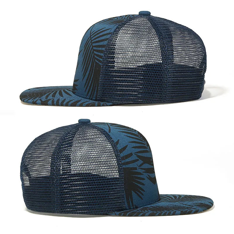 Palm Leaves Blue Mesh Snapback Cap