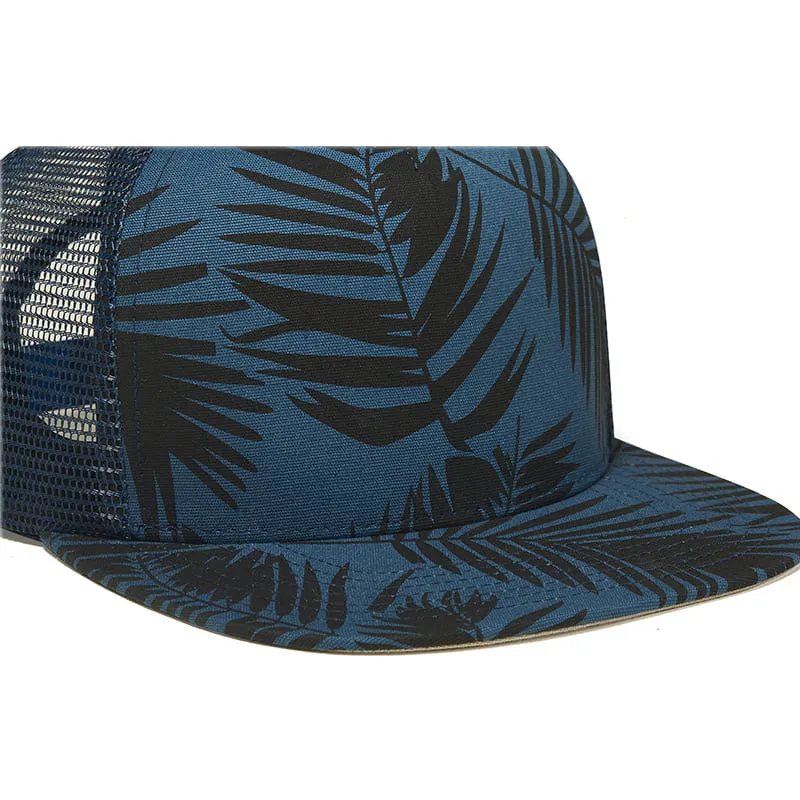 Palm Leaves Blue Mesh Snapback Cap