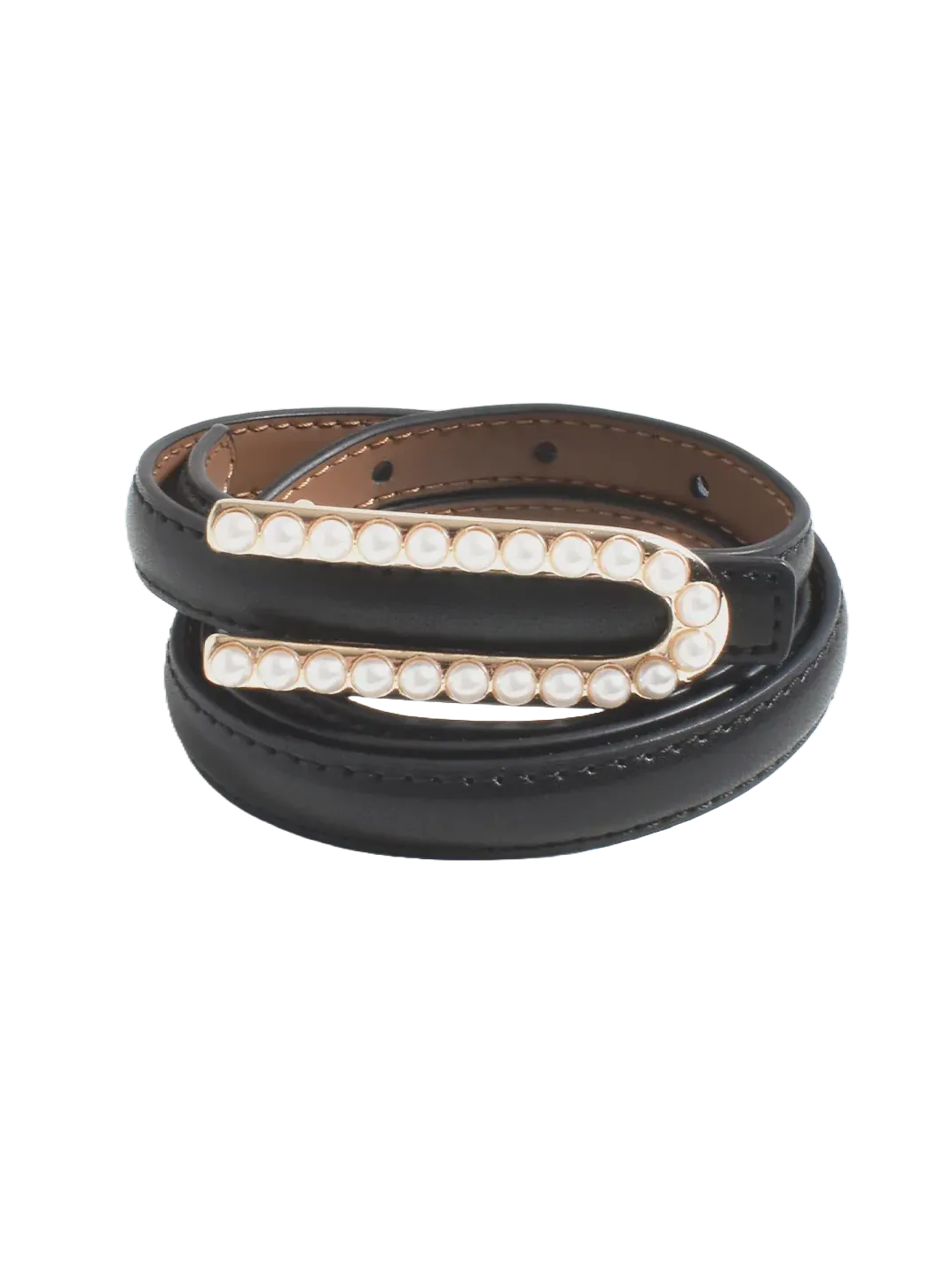 Pearl Buckle Thin Belt Black