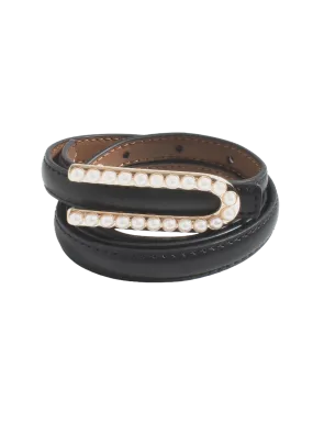 Pearl Buckle Thin Belt Black