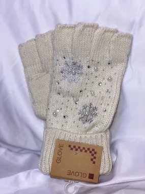 Pearl Snowflake and Rhinestone Fingerless Gloves