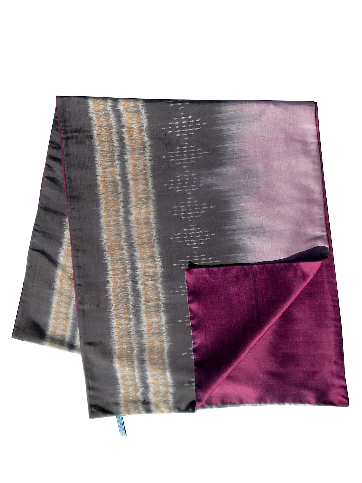 Silk Ikat Double Side Shawl Black Amethyst Eggplant