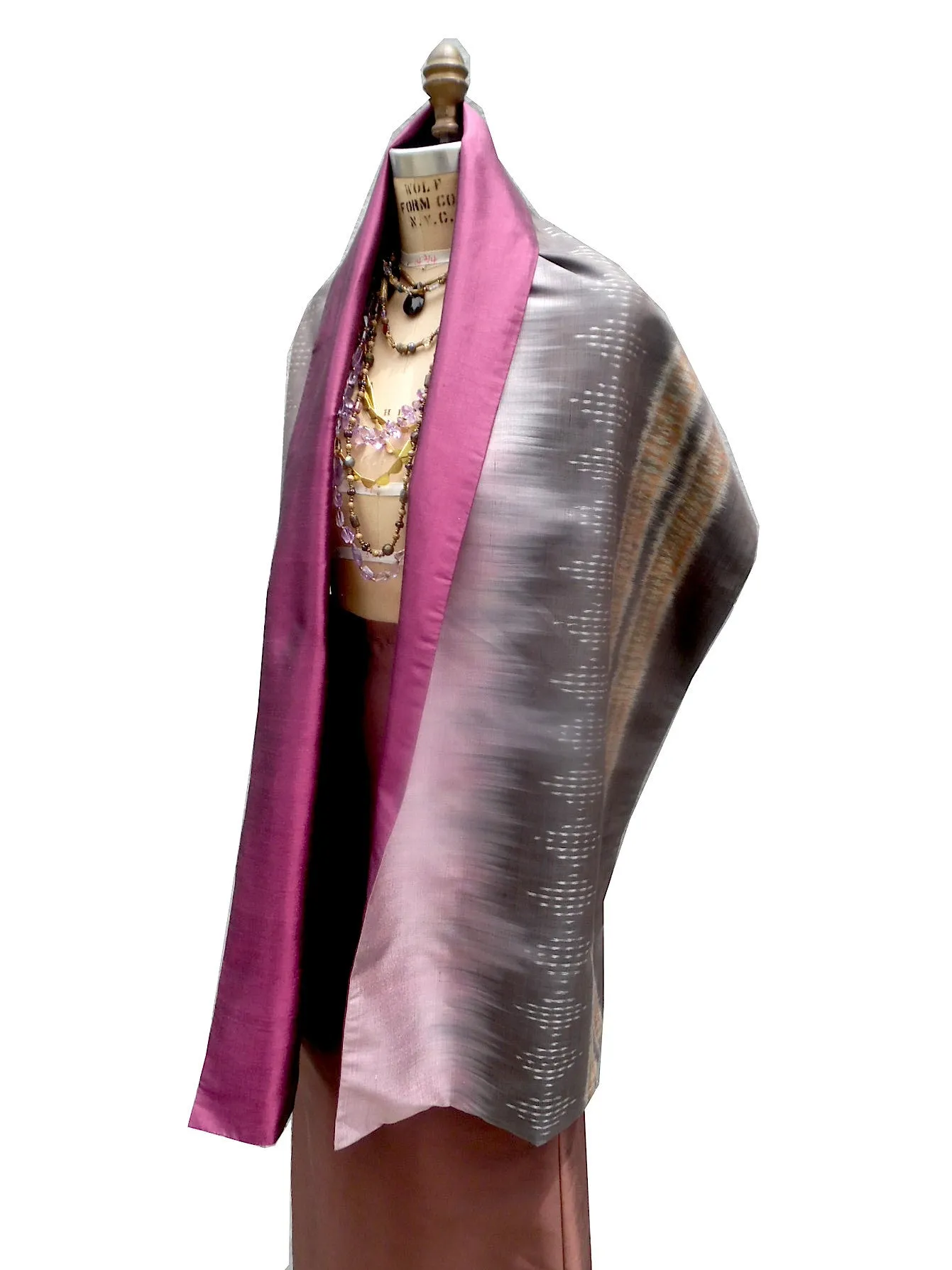 Silk Ikat Double Side Shawl Black Amethyst Eggplant