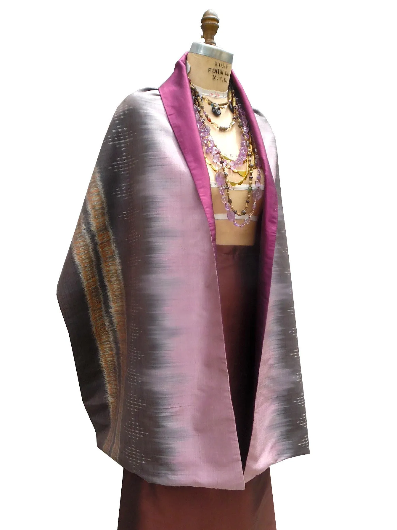 Silk Ikat Double Side Shawl Black Amethyst Eggplant