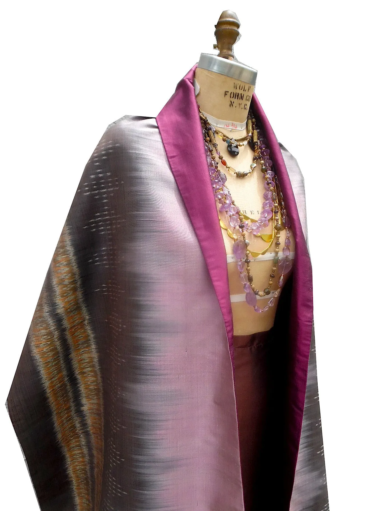 Silk Ikat Double Side Shawl Black Amethyst Eggplant