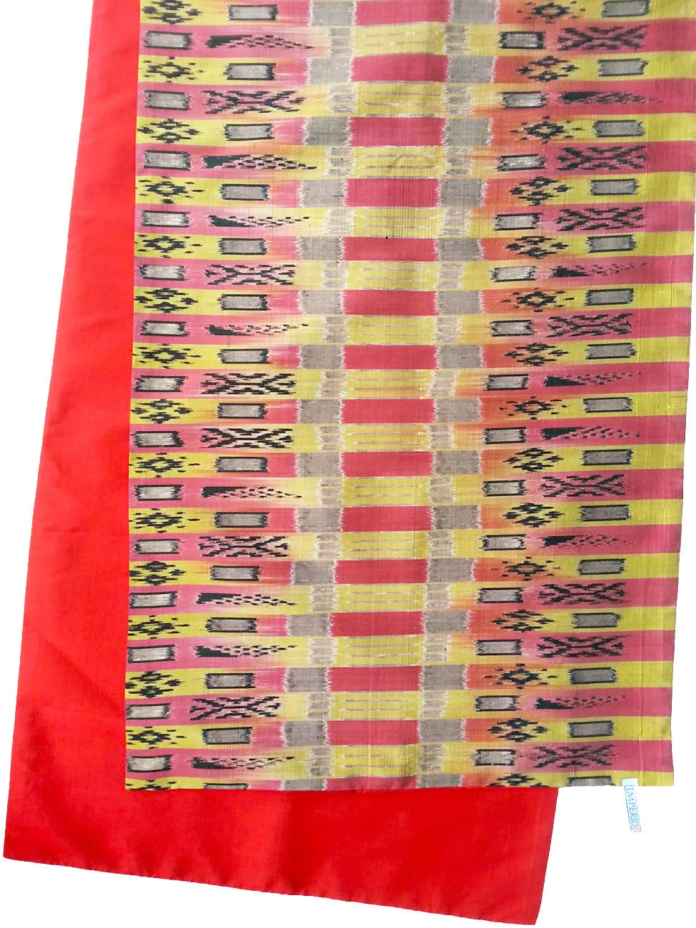 Silk Ikat Double Side Shawl Red Gold Bars