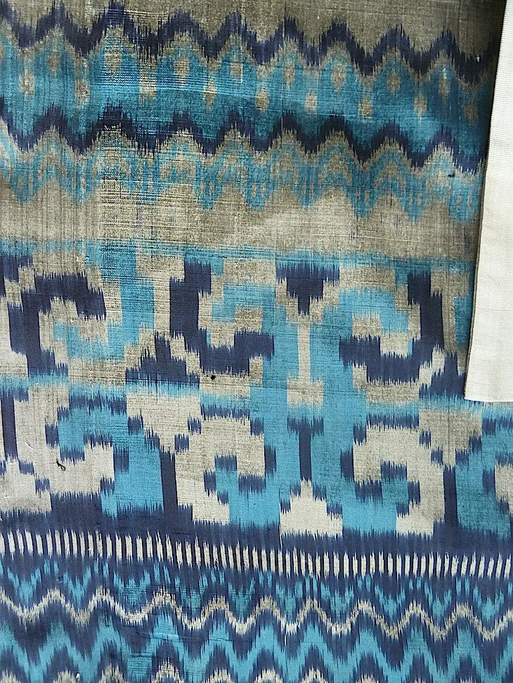 Silk Ikat Double Sided Shawl Silver And Blues