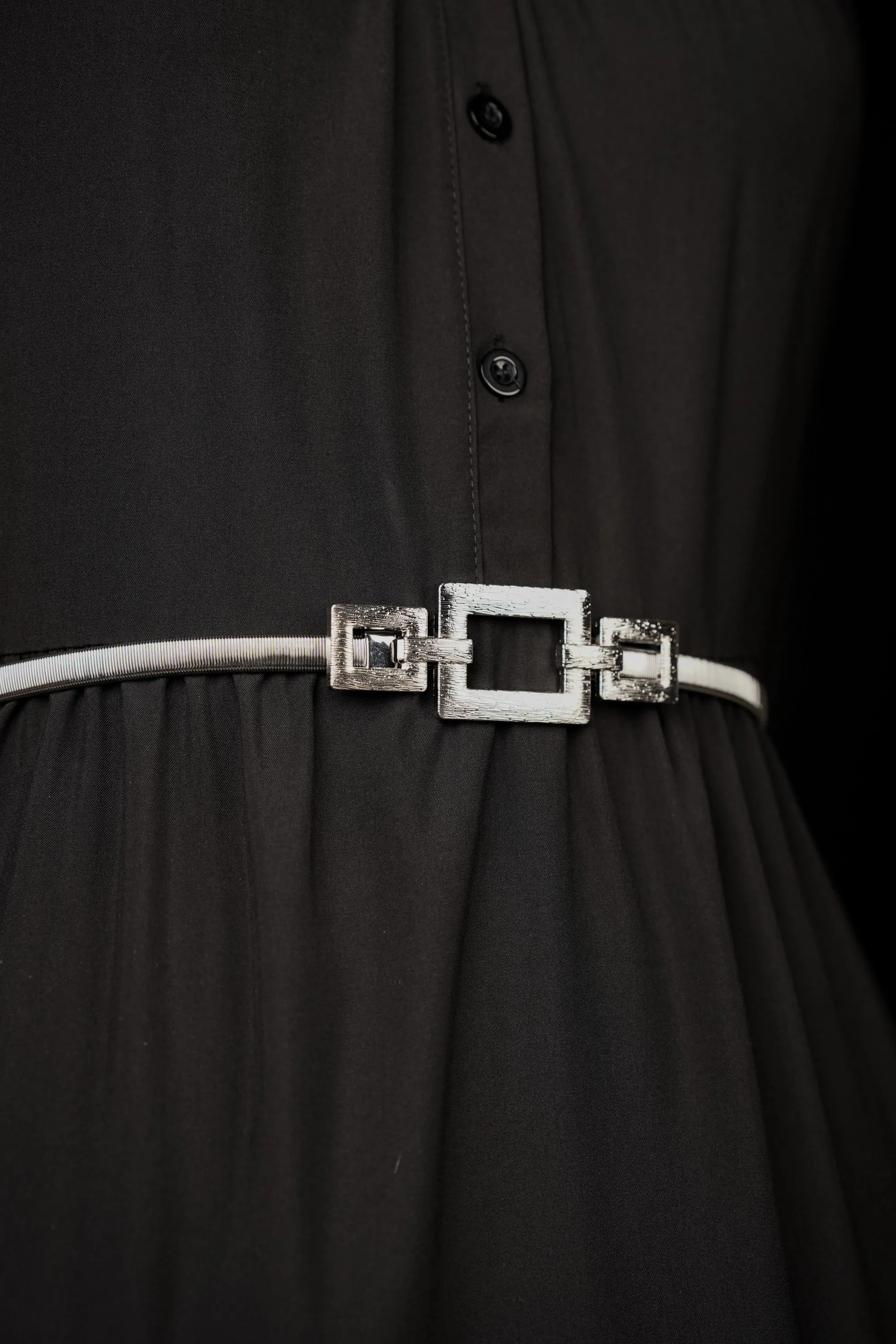 Silver Geometric Buckle Metal Belt