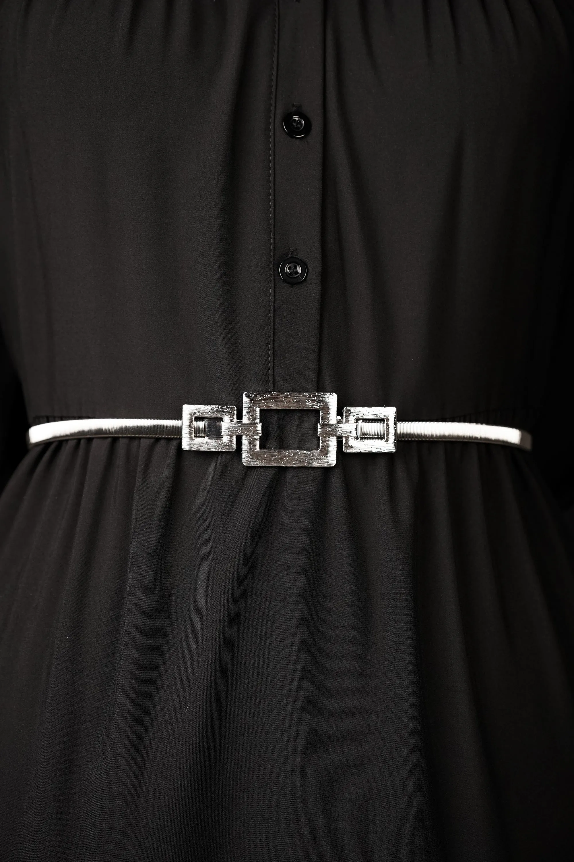 Silver Geometric Buckle Metal Belt