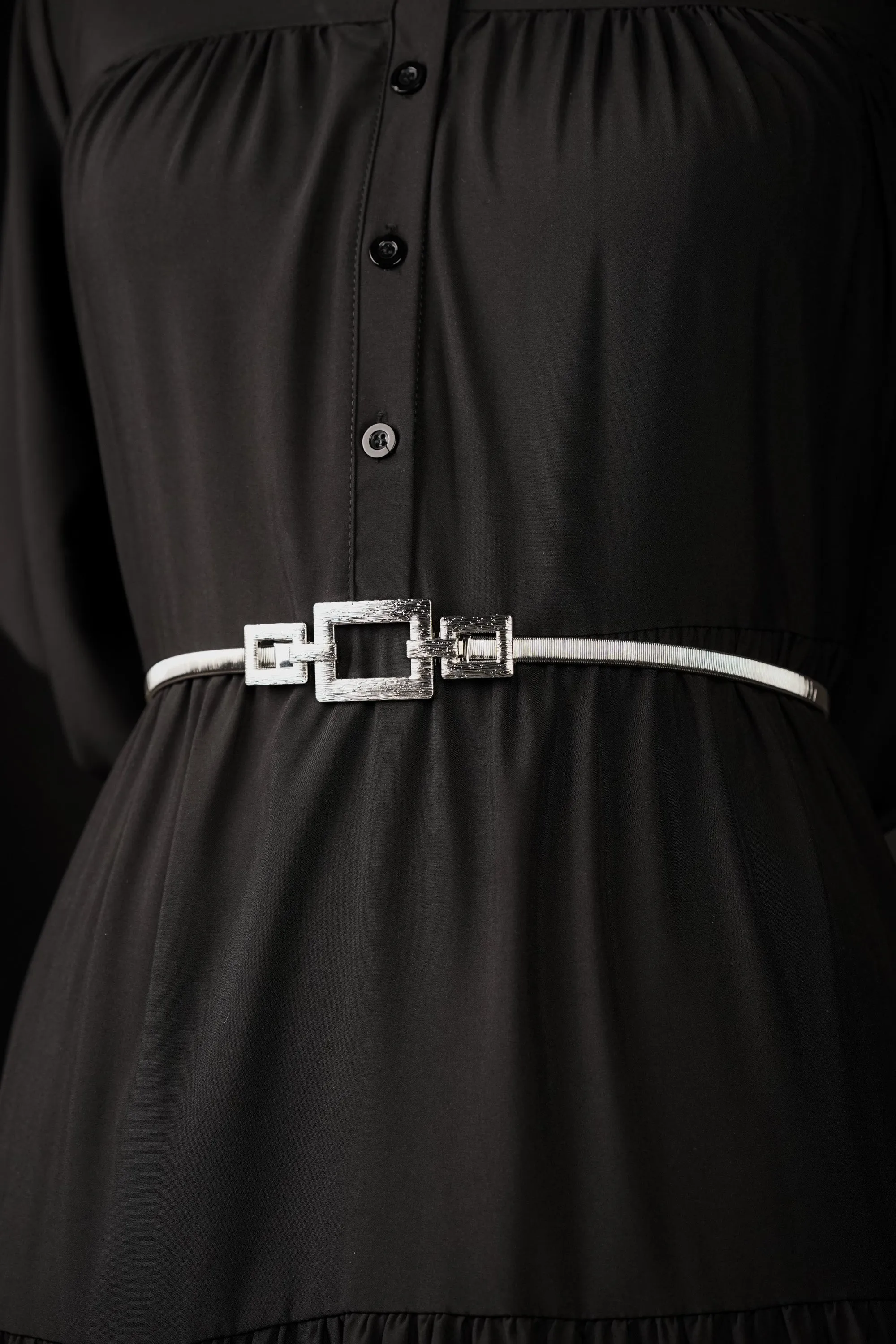 Silver Geometric Buckle Metal Belt