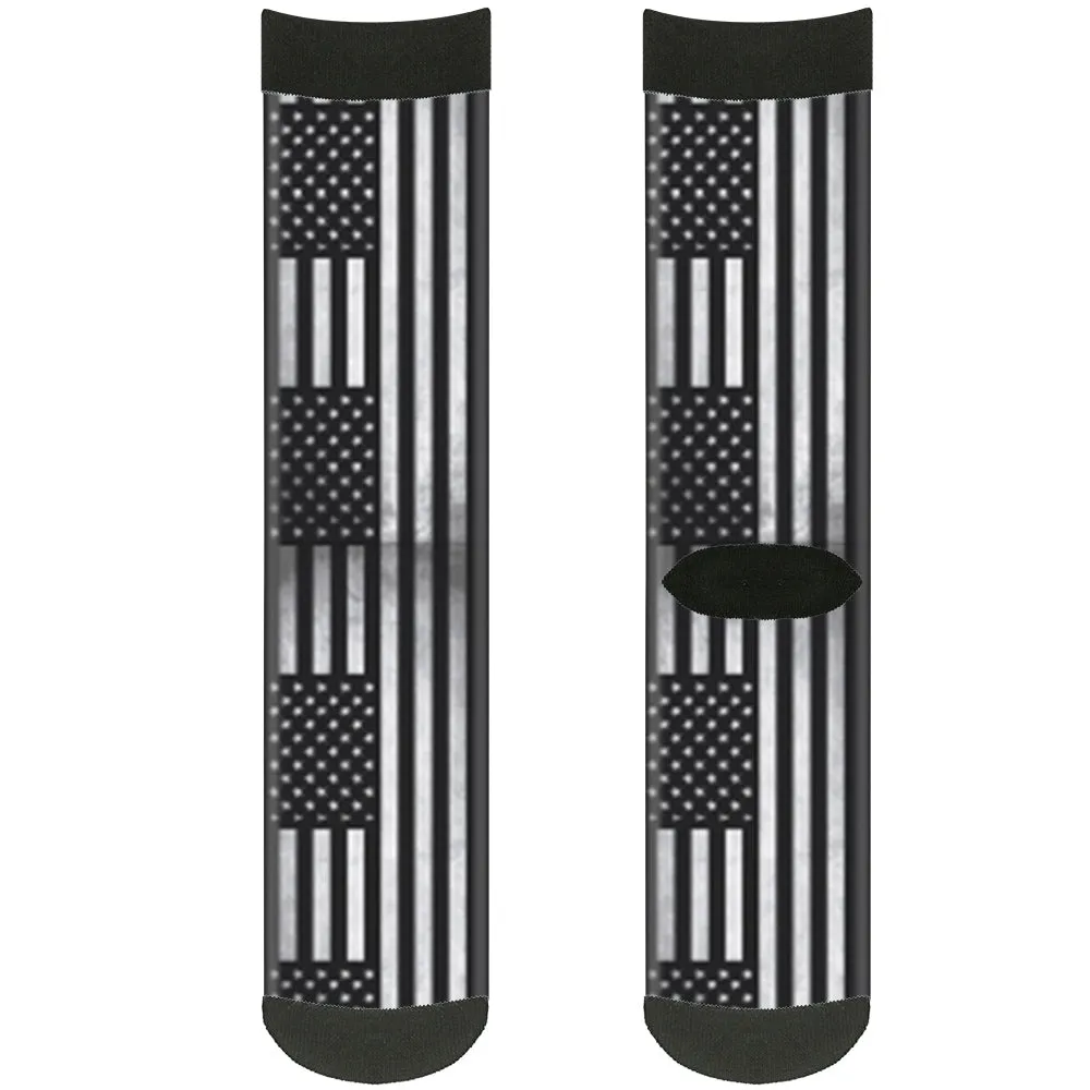 Sock Pair - Polyester - American Flag Weathered Black White - CREW