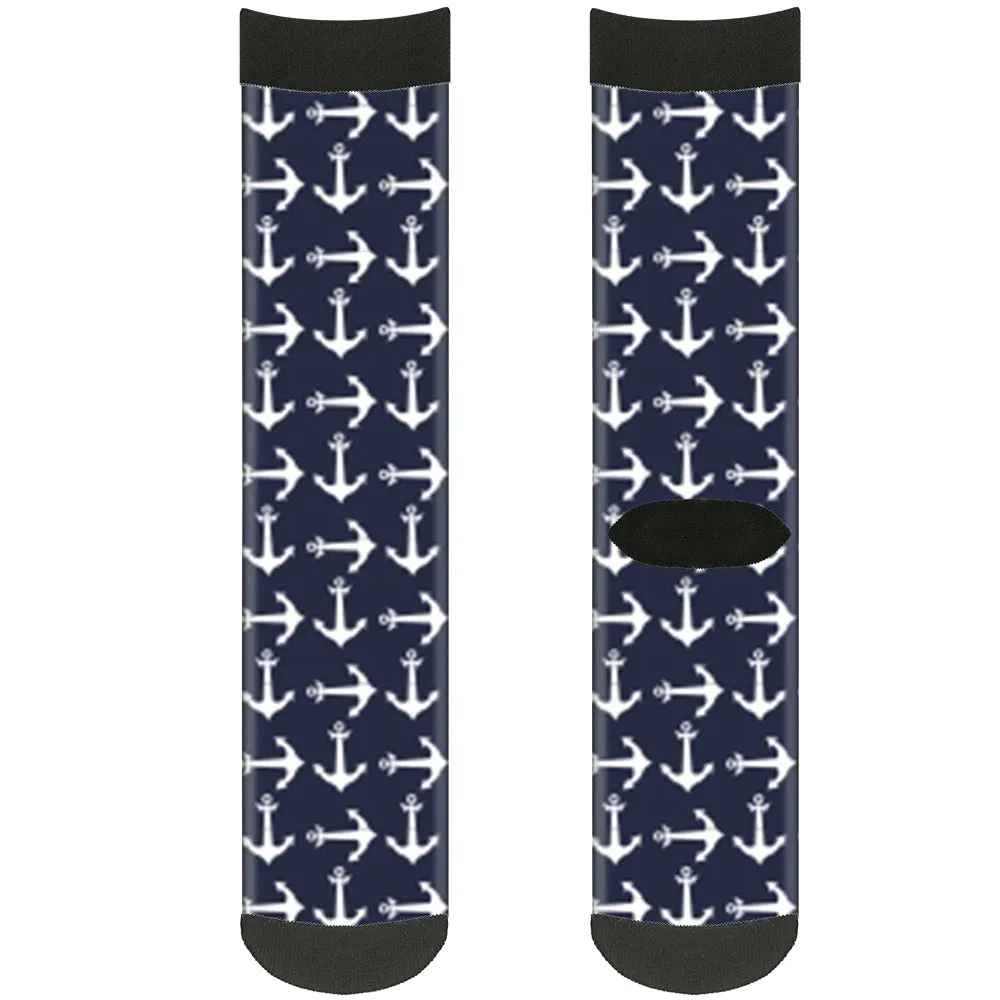 Sock Pair - Polyester - Anchors Navy White - CREW