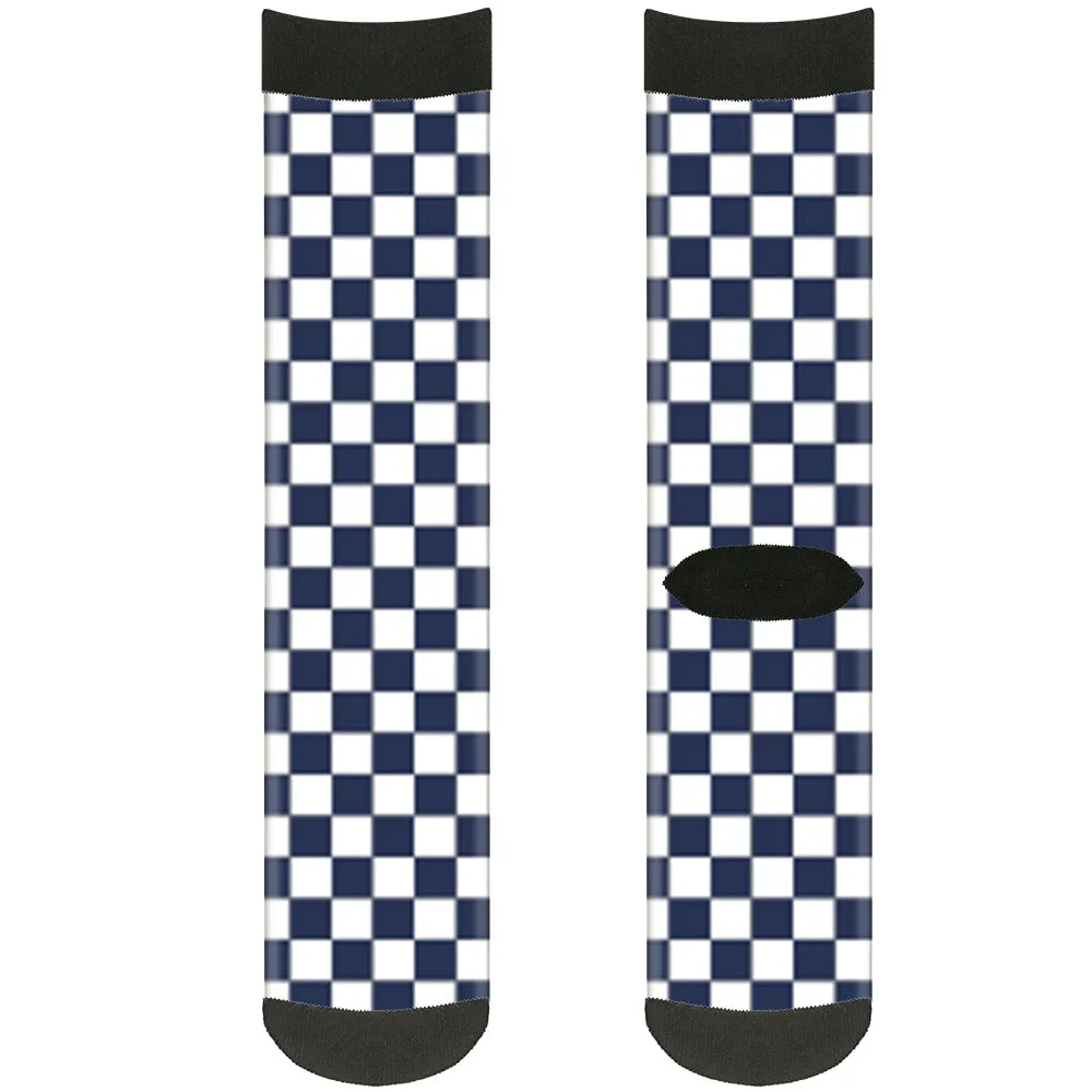 Sock Pair - Polyester - Checker Navy Blue White - CREW