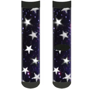 Sock Pair - Polyester - Glowing Stars in Space Black Purple White - CREW