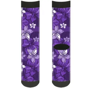 Sock Pair - Polyester - Hibiscus Collage Purple Shades - CREW