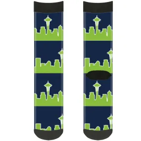 Sock Pair - Polyester - Seattle Skyline Navy Lime Green - CREW