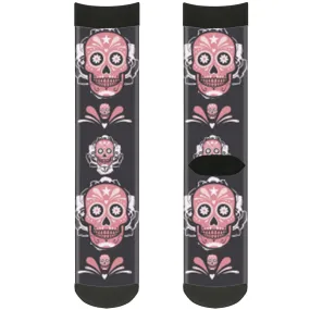 Sock Pair - Polyester - Sugar Skulls Gray Pink - CREW