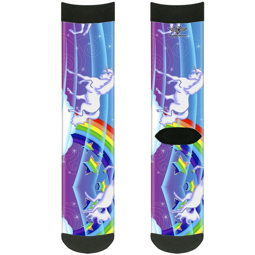 Sock Pair - Polyester - Unicorns/Rainbows/Stars Blue/Rainbow/White - CREW