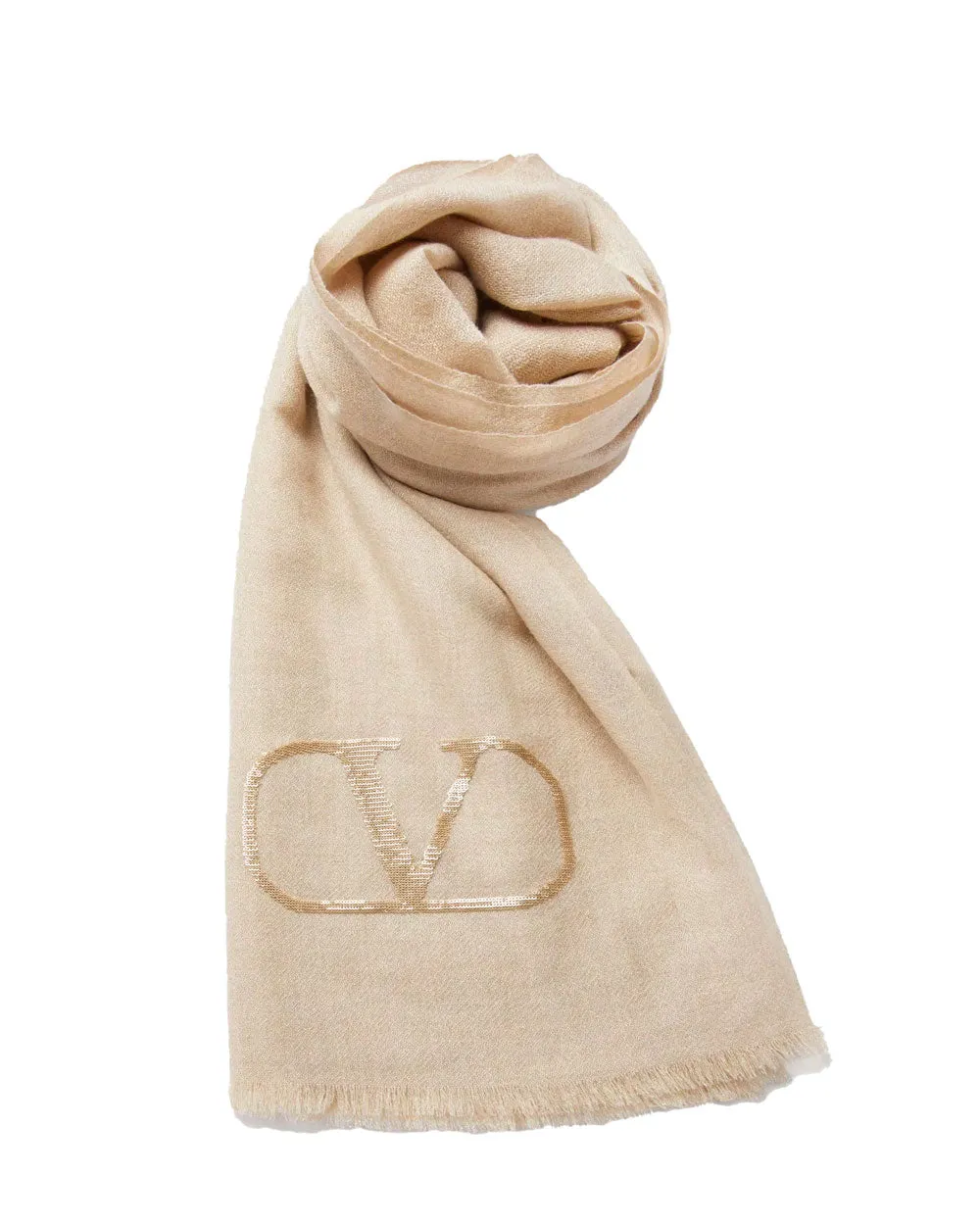 Vlogo Signature Cashmere and Silk Shawl in Camel