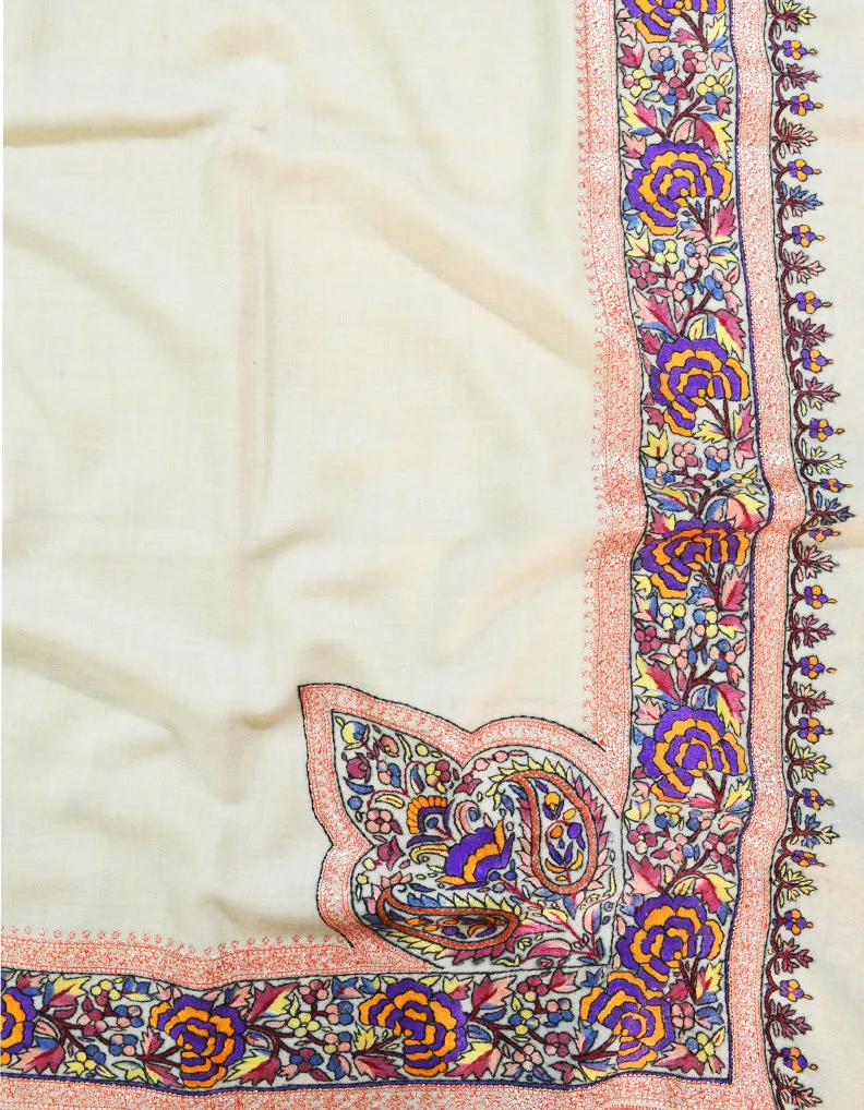 white embroidery pashmina shawl 8374