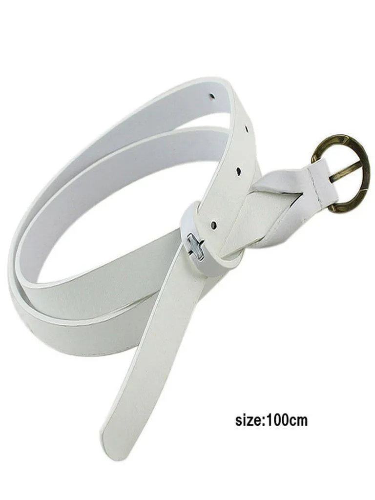 White Long Thin PU Leather Waist Belt