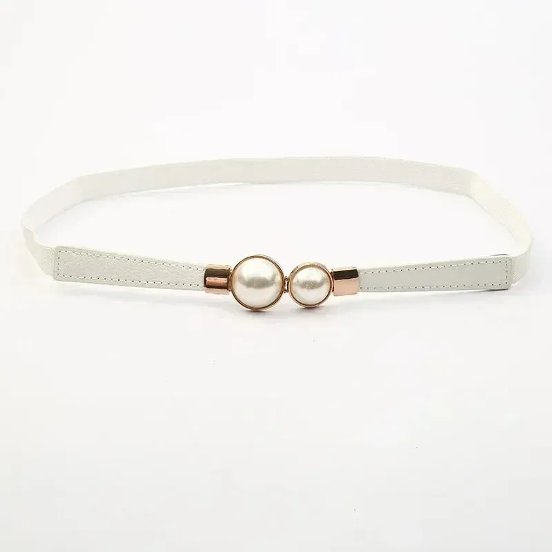 Women's Elastic Thin Pearl Buckle Waist Belt