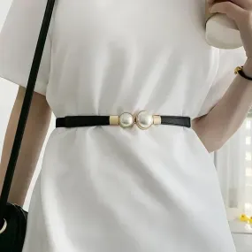 Women's Elastic Thin Pearl Buckle Waist Belt