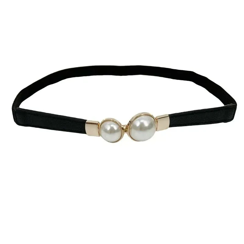 Women's Elastic Thin Pearl Buckle Waist Belt