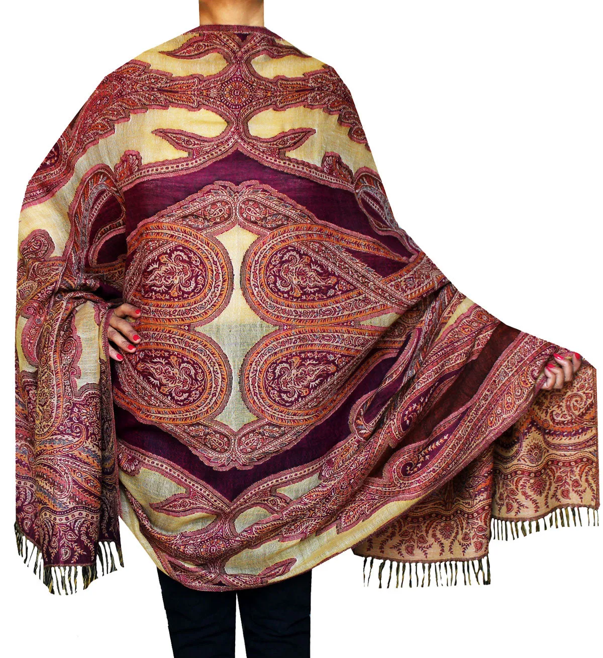 Women's Paisley Indian Scarves Wraps Wool Shawl (82 x 42 inches)